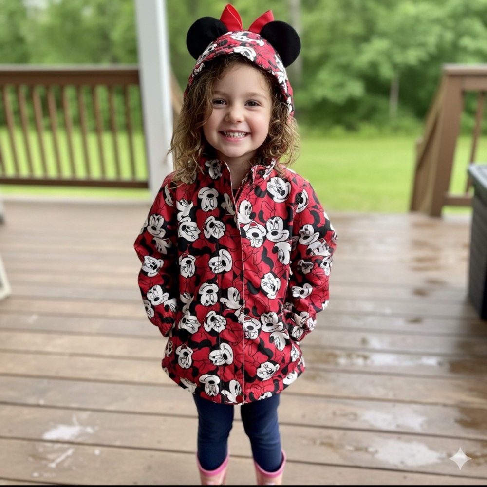 Disney Red Minnie Mouse Hooded rain Jacket for Kids size 5